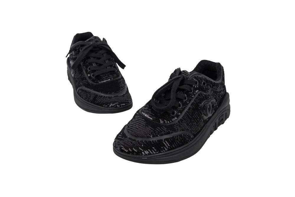 Chanel Black CC Sneakers Sequins Size 38.5